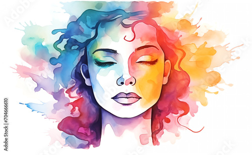 Abstract portrait of women watercolor illustration on white background. Concept of diversity and lgbtqia.