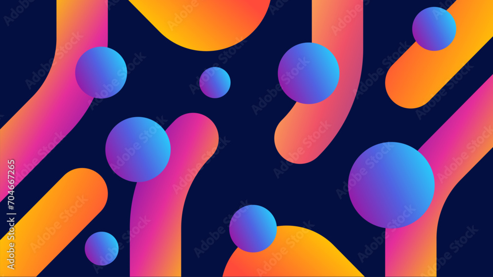 Abstract colorful fluid line and circle shape gradient background. Modern design with neon gradient colors