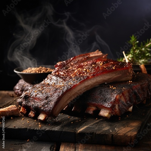 A plate of delicious smoked pork ribs