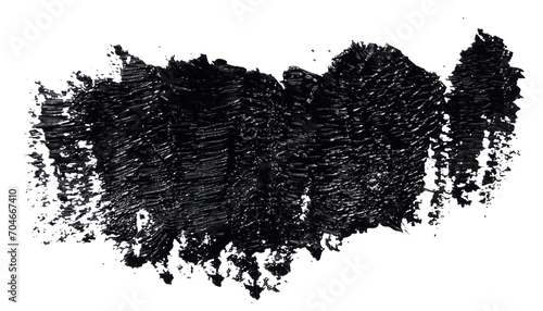 Swatch of black smudged acrylic paint isolated on white background