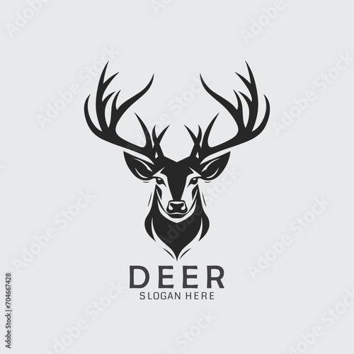 black and white deer head logo in vector format. Perfect for clipart, silhouette designs, and impactful illustrations. Download now!