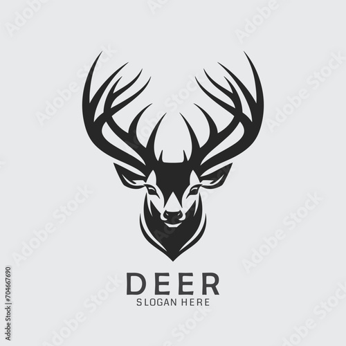 black and white deer head logo in vector format. Perfect for clipart, silhouette designs, and impactful illustrations. Download now!