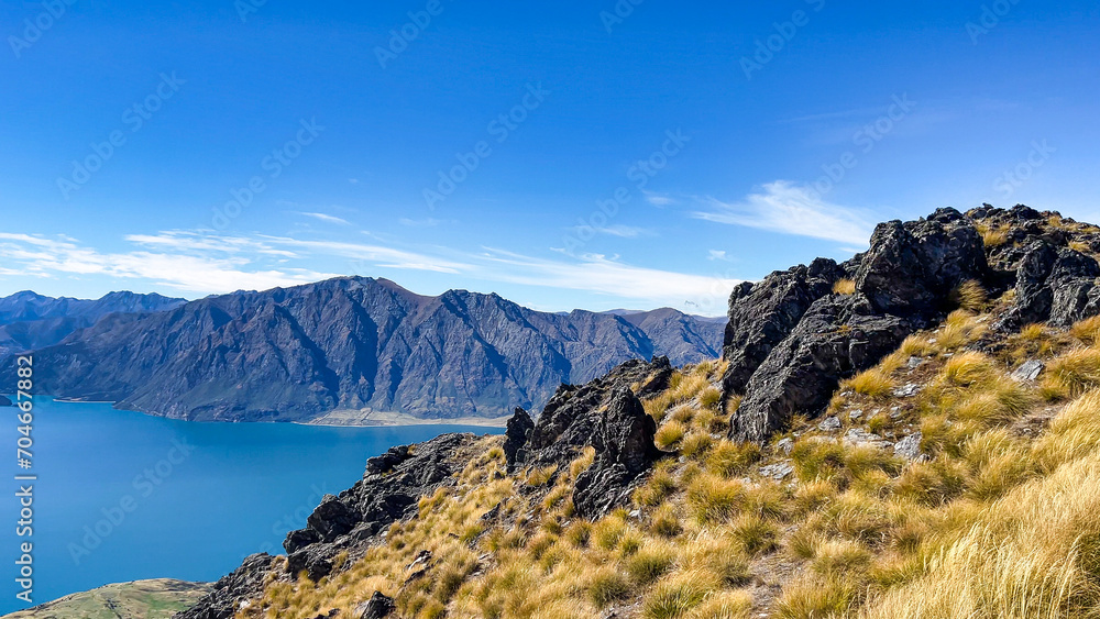 Mountain view from the summit of Isthmus Peak track at Lake Hawea
