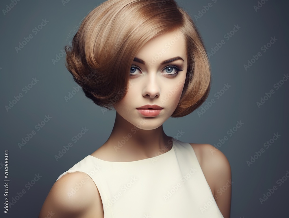 haircut model at studio in fashion style at photography fashion, hair, beauty