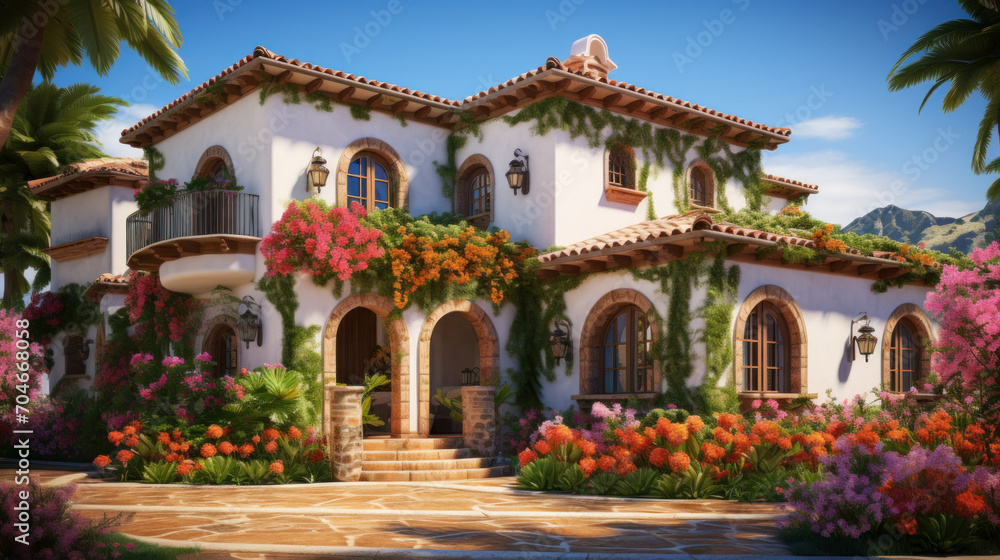Mediterranean-style villa with vibrant colors