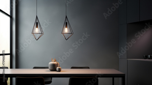 Minimalist chandelier with clean lines and geometric shapes photo
