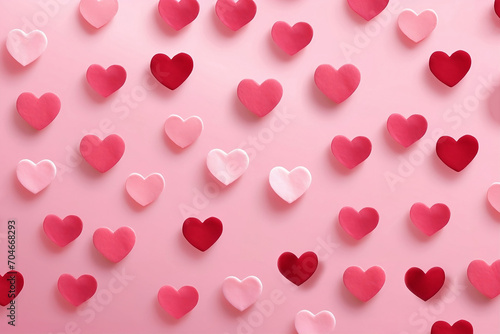 Pattern made with hearts on a pink background.