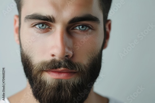 Close-up of a confident young man with a stylish beard