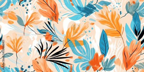 vibrant tropical leaves and flowers seamless pattern