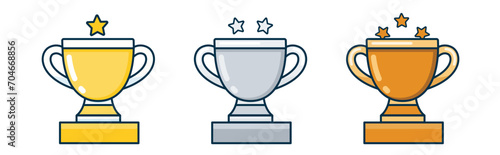 Set of vector flat sports cups. Gold, silver and blond winner's cup isolated on white background. Suitable for sporting events and sports store advertising.