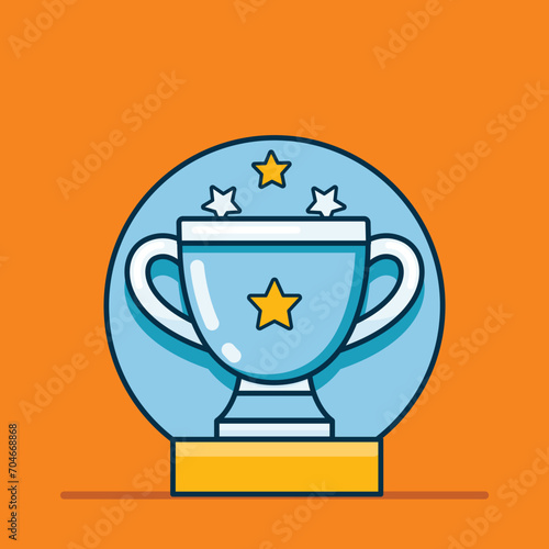 Vector flat sports cup. Bright graphic illustration with a winner's cup. Blue cup on an orange background. Suitable for sporting events and sports store advertising.