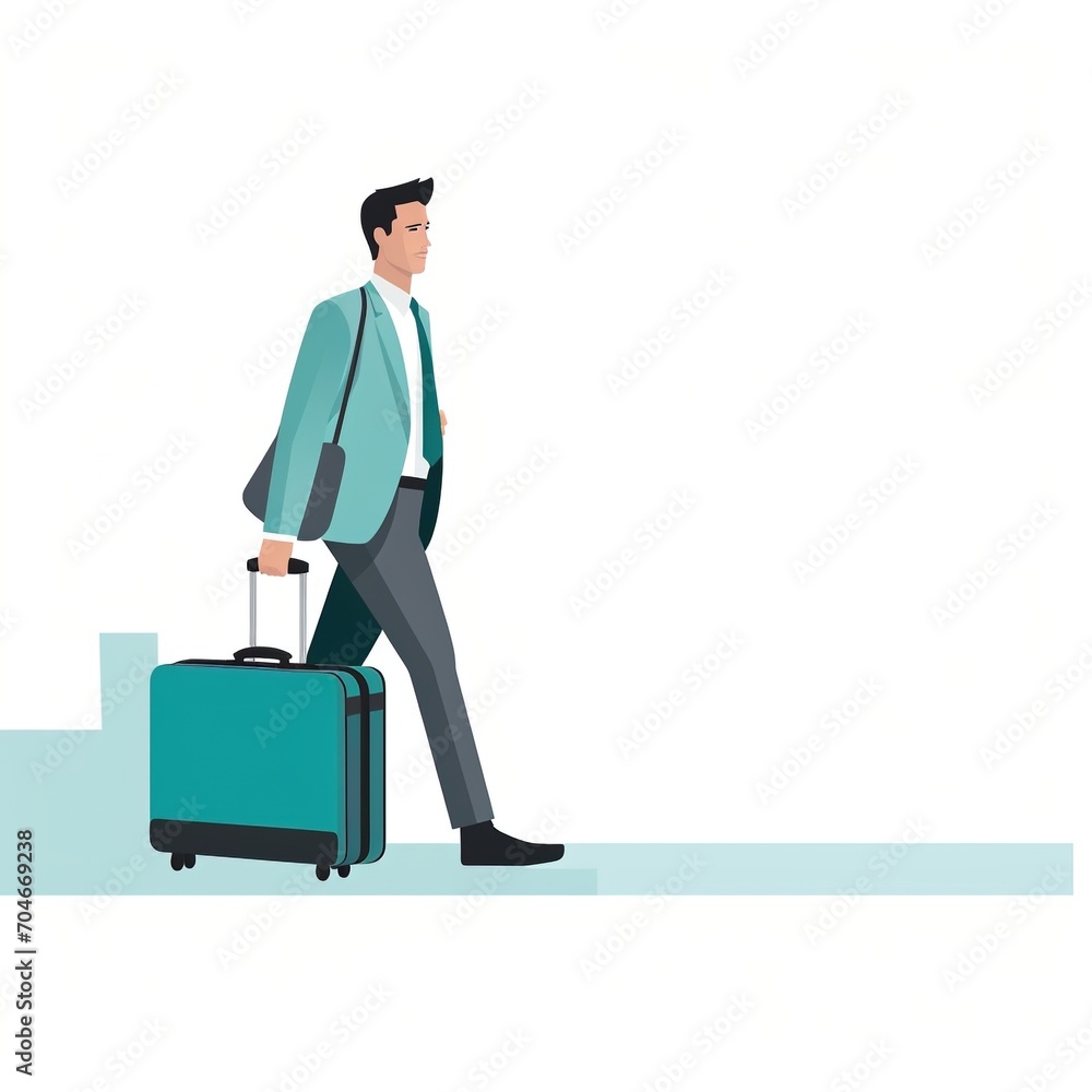 Businessman with luggage walking up the stairs Businessman with luggage walking up the stairs