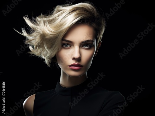 haircut model at studio in fashion style at photography fashion, hair, beauty