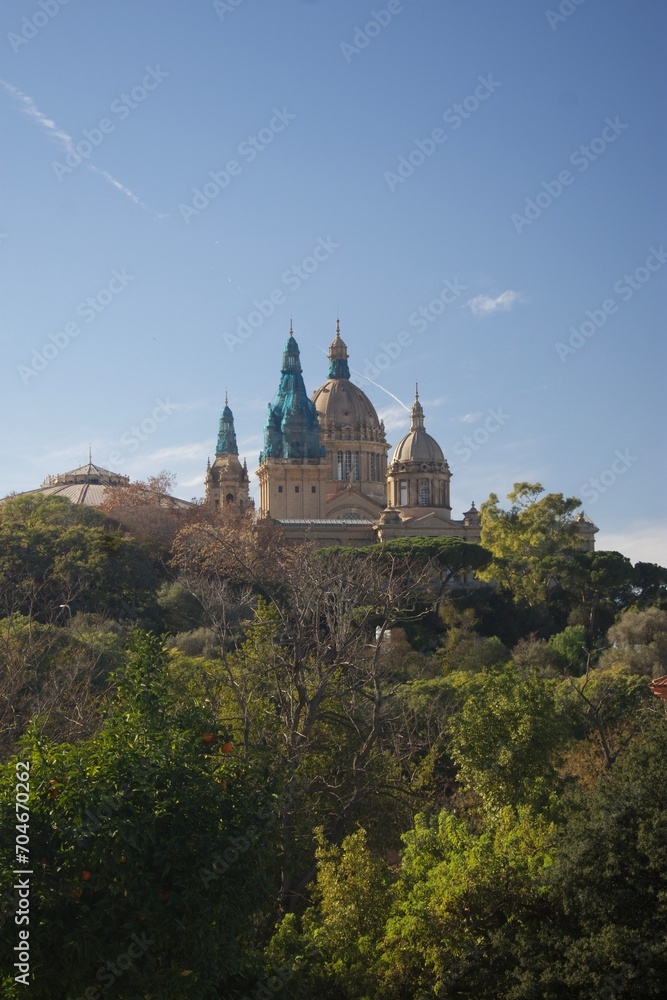 Majestic Spires: Classical Domes Amidst Verdant Foliage Majestic Spires: Classical Domes Amidst Verdant Foliage