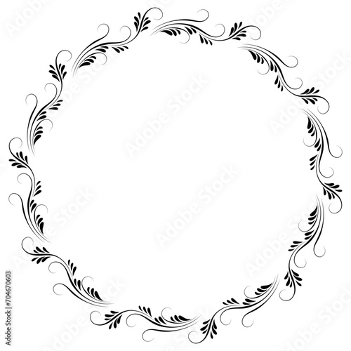 Floral round frame. Ornament with foliage in retro style isolated on white background.