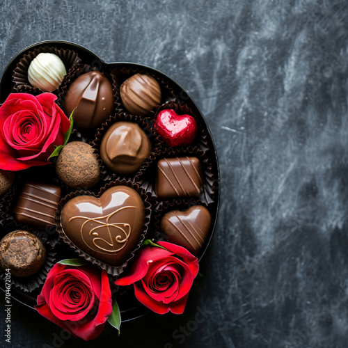Love heart gift box chocolates and roses - AI Generated