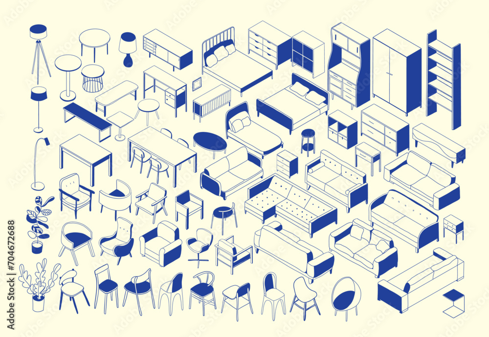 isometric furniture collection for interior design and architecture ...