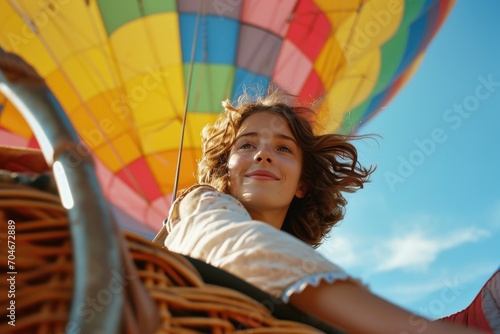 Young European Woman in a Hot Air Balloon