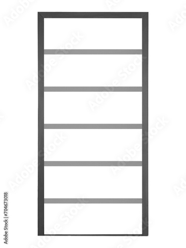 Showcase mockup with shelves for store is isolated on transparent background. Black vertical showcase with gray shelves.