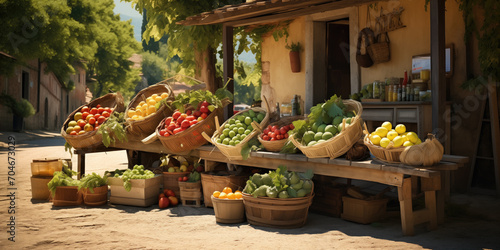 Organic products are sold at a market in a small Italian village.