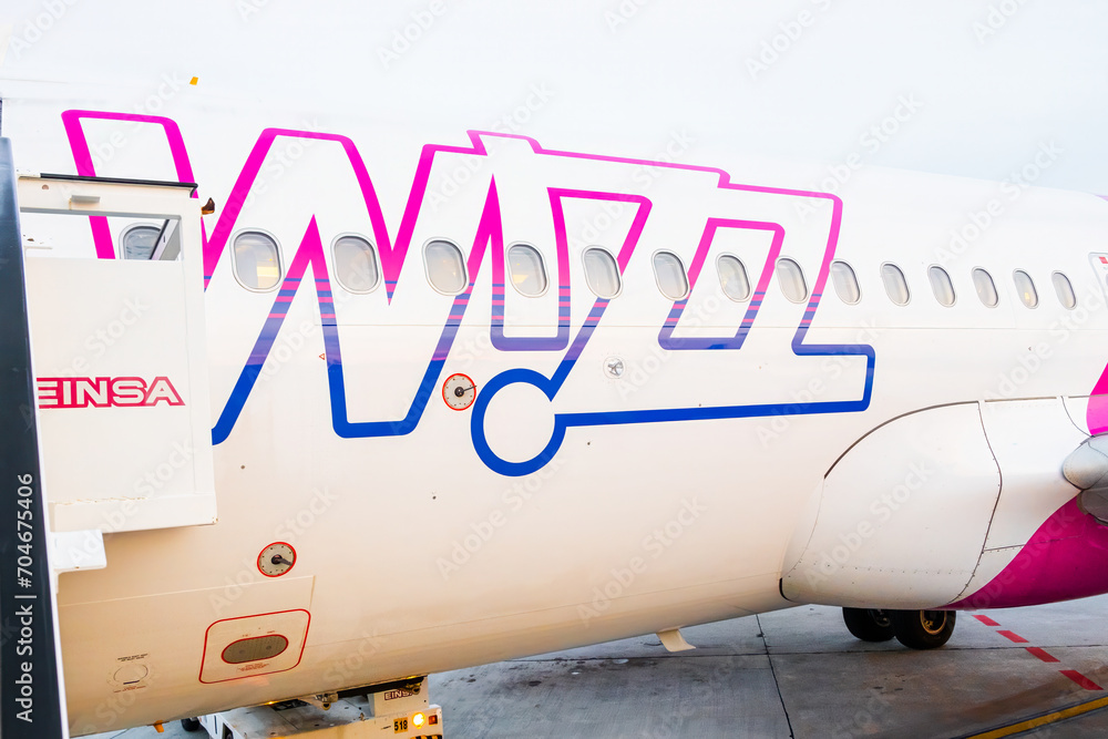 Wizzair airplane is ready to board people, January 2024, Prague, Czech