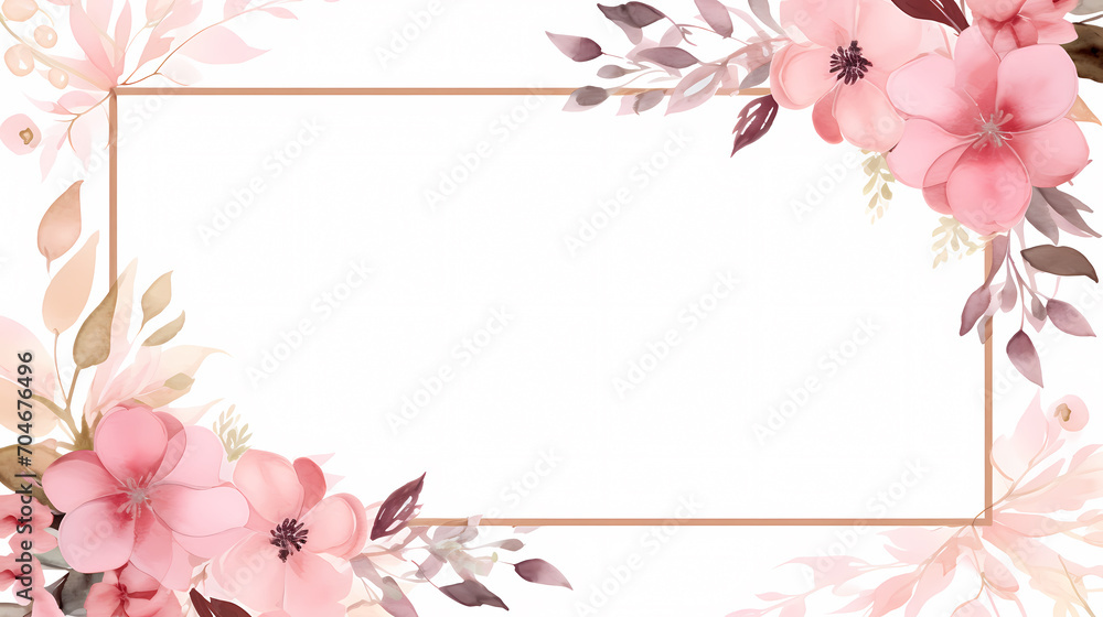 Floral frame with watercolor flowers, decorative flower background pattern, watercolor floral border background