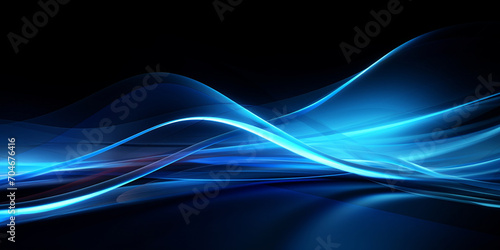Abstract futuristic background with blue glowing geometric lines on black surface, dark azure cobalt sapphire gradient