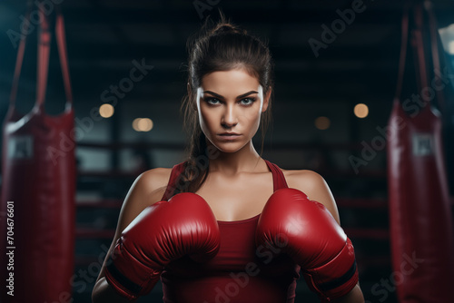 Boxer Woman with Boxing Gloves in the Gym