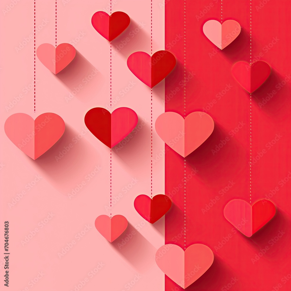 Valentine's Day, heart patterns, flat colors, pink and red background, minimalistic Simple vector illustration
