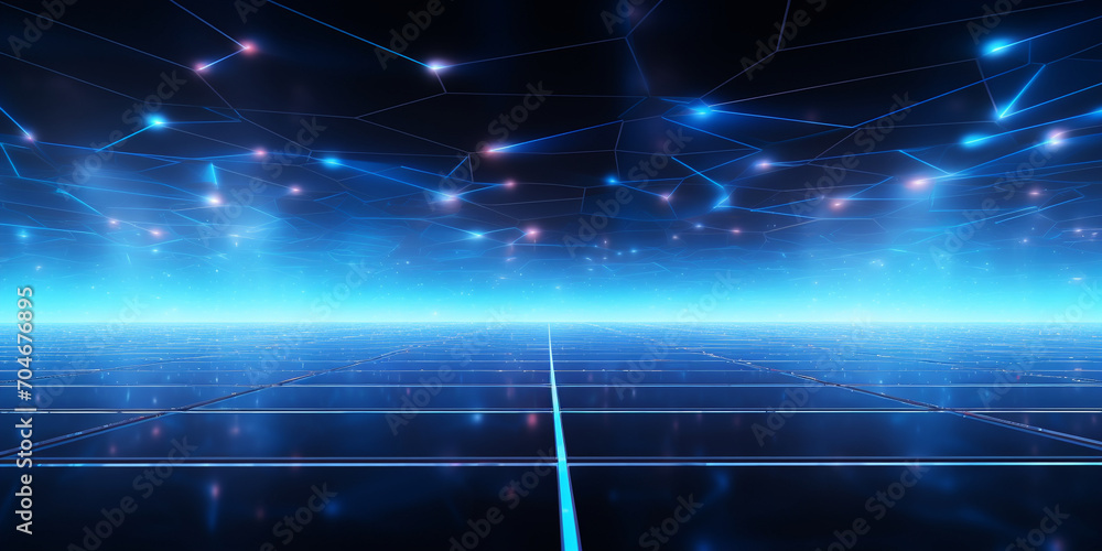Abstract background with blue lines on black, 80s, retro sci-fi, style, futuristic grid landscape, digital dark cobalt sapphire