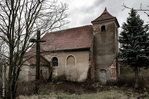 Abandoned depopulated town and houses in Poland in the village of Wróblin Głogowski. Contaminated area near the Głogów Copper Smelter