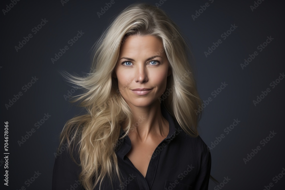 Portrait of a beautiful blonde woman with long hair, studio shot Portrait of a beautiful blonde woman with long hair, studio shot