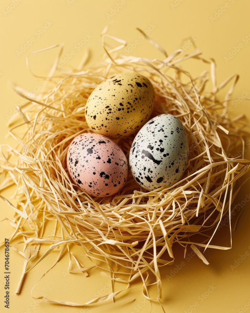 Obraz premium Easter basket with egg holiday background. Easter eggs beautiful colors