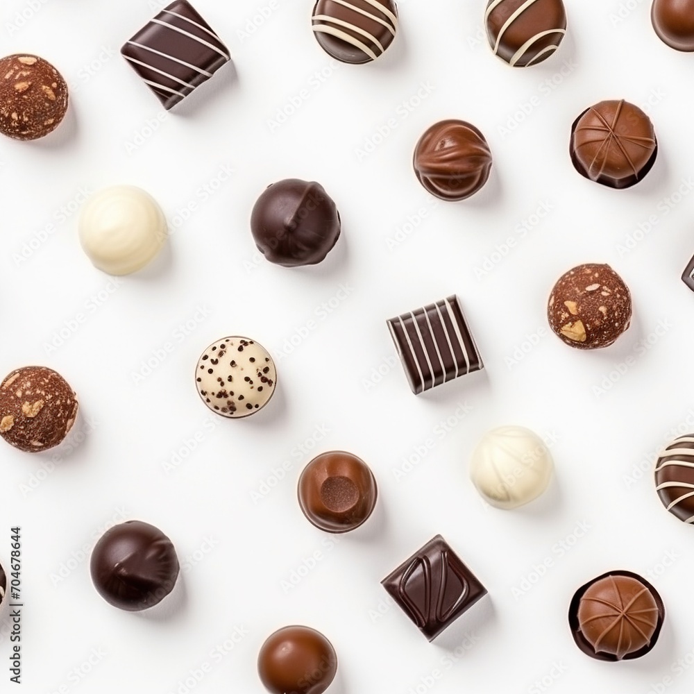 Fototapeta premium Various types of chocolate candy photographed from above