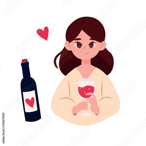 girl with a glass of wine. wine day world wine day. beautiful girl with a glass vector illustration