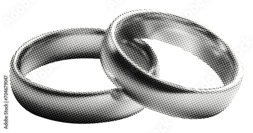 two wedding rings isolated on transparent background retro pop art halftone effect collage element for mixed media dotted texture vintage magazine grunge punk style