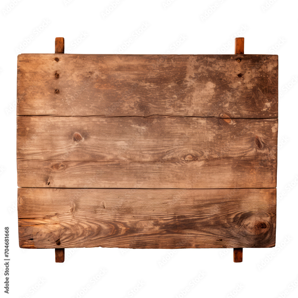 Old wooden board isolated on transparent background. PNG