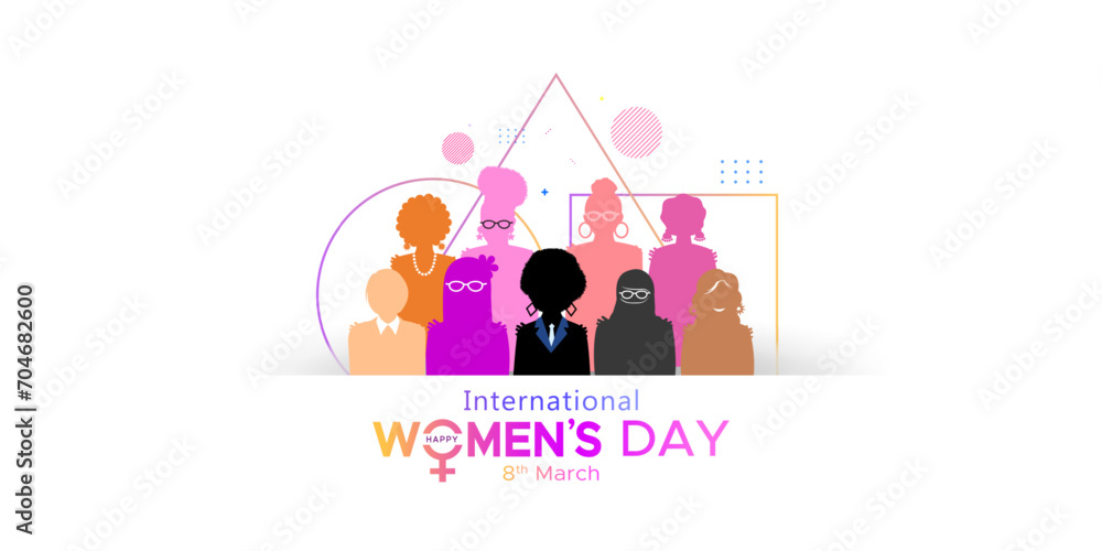 Fototapeta premium Vector design of International women's day greeting card poster. Human cultural diversity around the world. Theme design and break the bias concept.