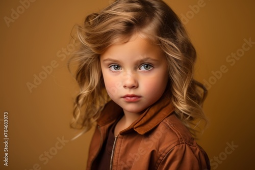 Portrait of a cute little girl with blond curly hair. Beauty, fashion.