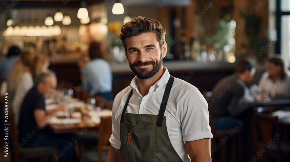 portrait of a happy waiter in a restaurant