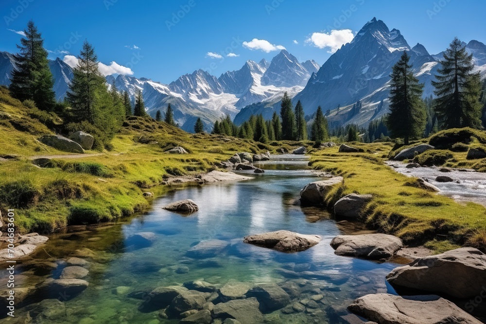 majestic mountain landscape with river and greenery