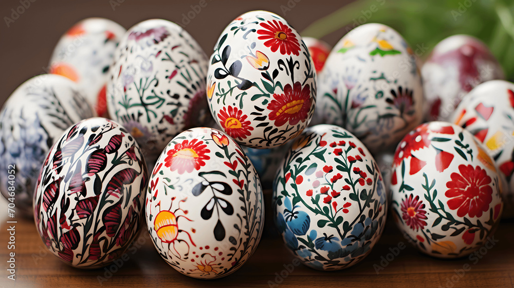 Hand-painted ceramic Easter eggs, traditional craft