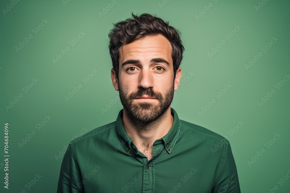 Portrait of a bearded man in a green shirt on a green background Portrait of a bearded man in a green shirt on a green background
