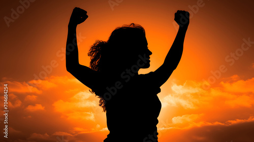 Woman's silhouette with raised fist, symbol of women's rights