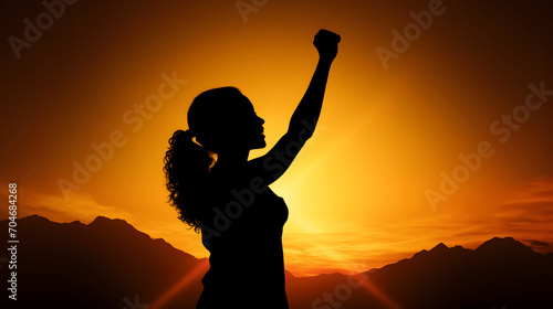 Woman's silhouette with raised fist, symbol of women's rights