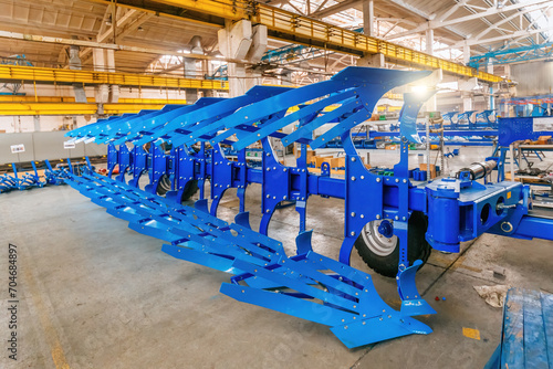 Modern manufactured agricultural reversible plow in factory