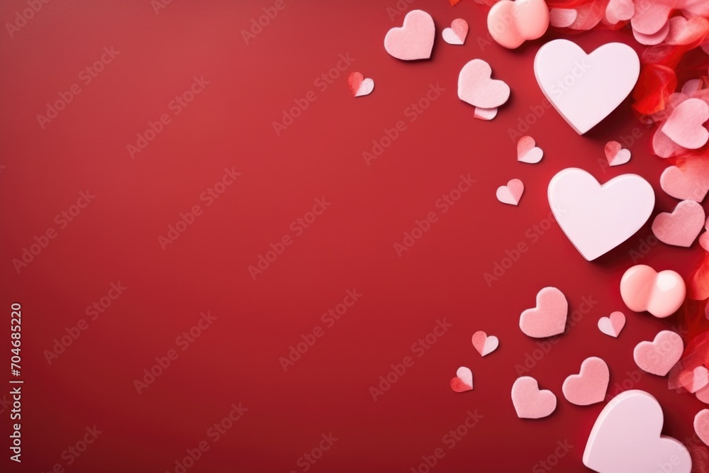 Valentine's day background with red hearts and copy space. AI generated