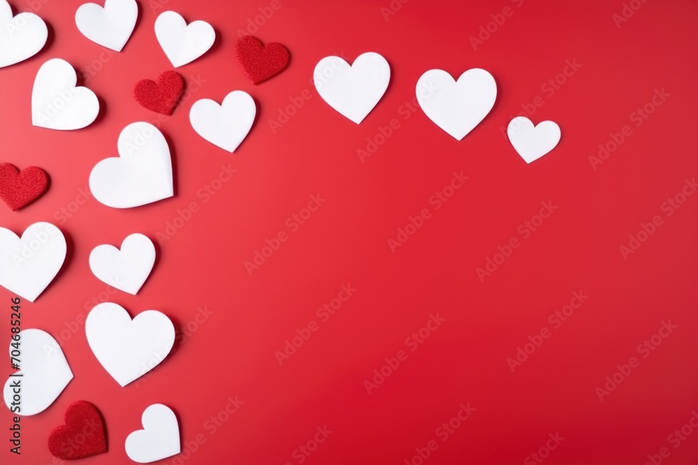 Valentine's day background with white hearts on red background. AI generated