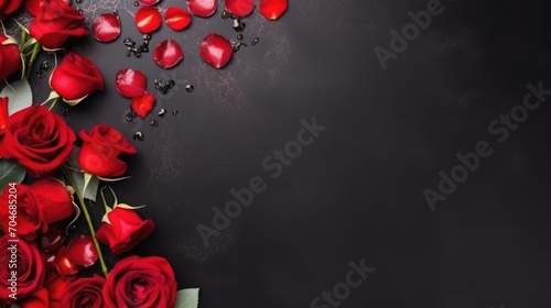 Valentine's day background with red roses and hearts on dark background. AI generated © Carlos Dominique