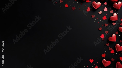 Valentine's day background with red hearts on black background. AI generated